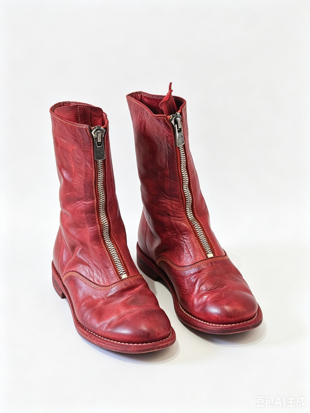 Guidi  Red Front-Zip Leather Ankle Boots